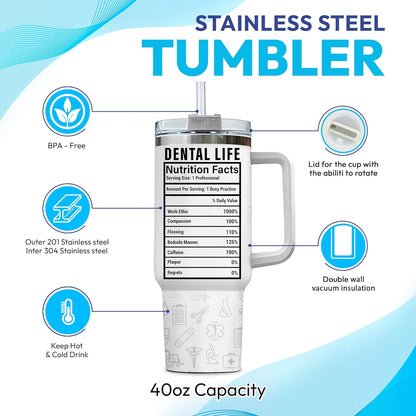 Dentist Life Tumbler 40oz with Handle & Straw – Personalized Stainless Steel Insulated Travel Cup with Lid – Unique Gift for Dental Professionals