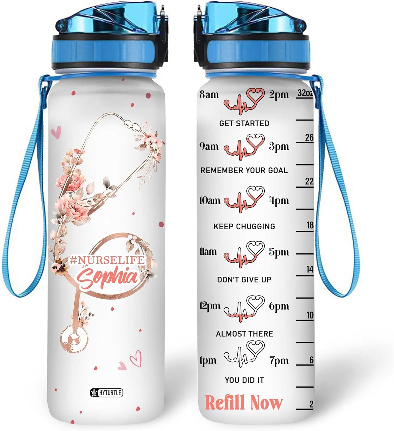 Nurse Floral Life - Personalized Water Tracker Bottle 32oz