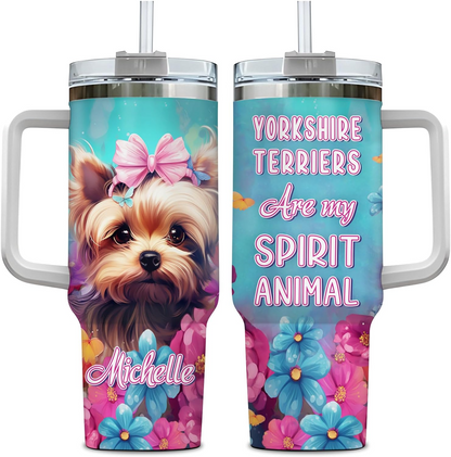 Yorkshire Terrier Lover Tumbler 40oz with Handle & Straw – Personalized Stainless Steel Cup with Lid – Unique Gift for Dog Lovers