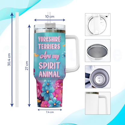 Yorkshire Terrier Lover Tumbler 40oz with Handle & Straw – Personalized Stainless Steel Cup with Lid – Unique Gift for Dog Lovers