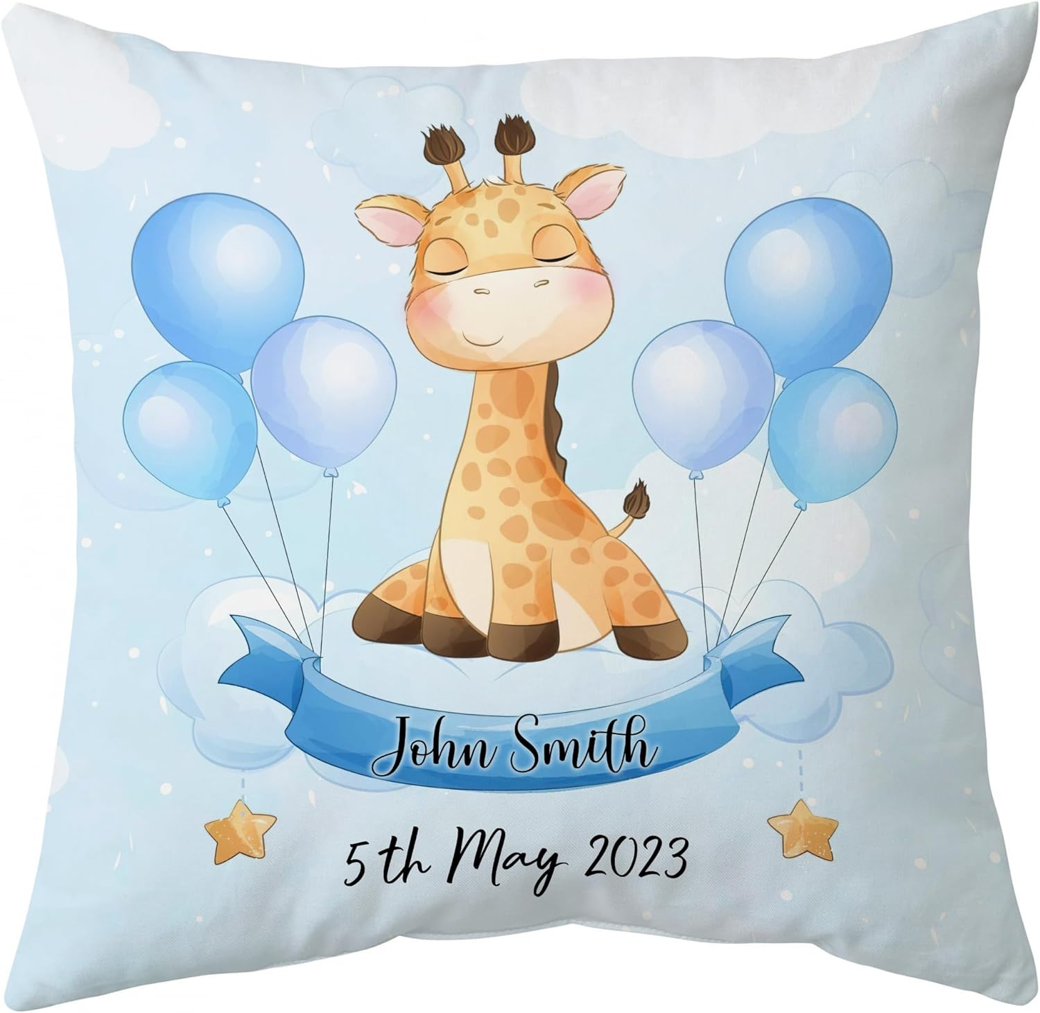 Blue Giraffe Theme - Personalized Pillow (Insert Included)