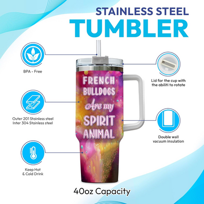 French Bulldog Lover Tumbler 40oz with Handle & Straw – Personalized Stainless Steel Travel Cup with Lid – Fun Gift for Dog Lovers