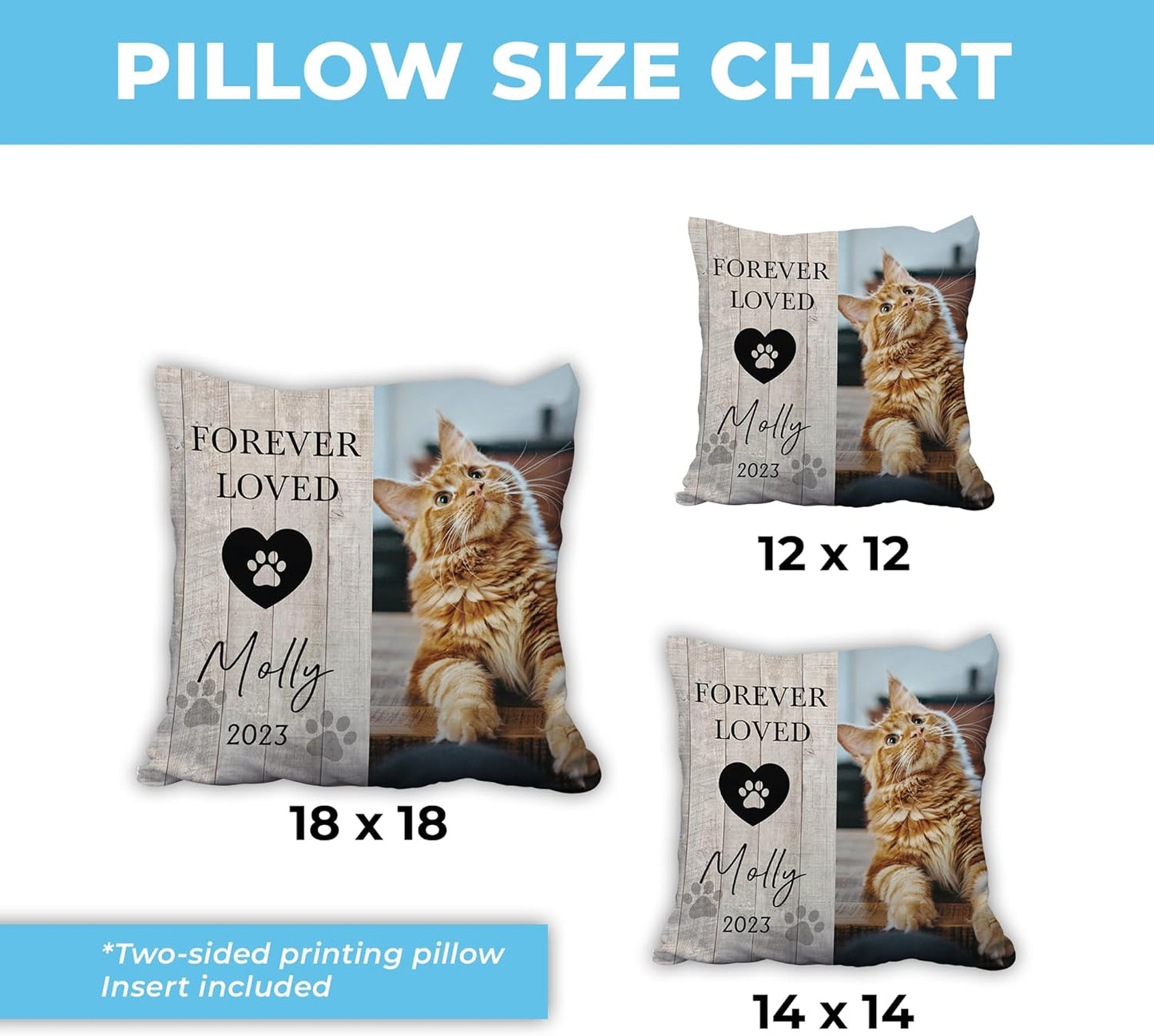 Personalized Pet Memorial Pillow with Insert – Custom Cat or Dog Photo Cushion – Sympathy Remembrance Gift for Pet Loss