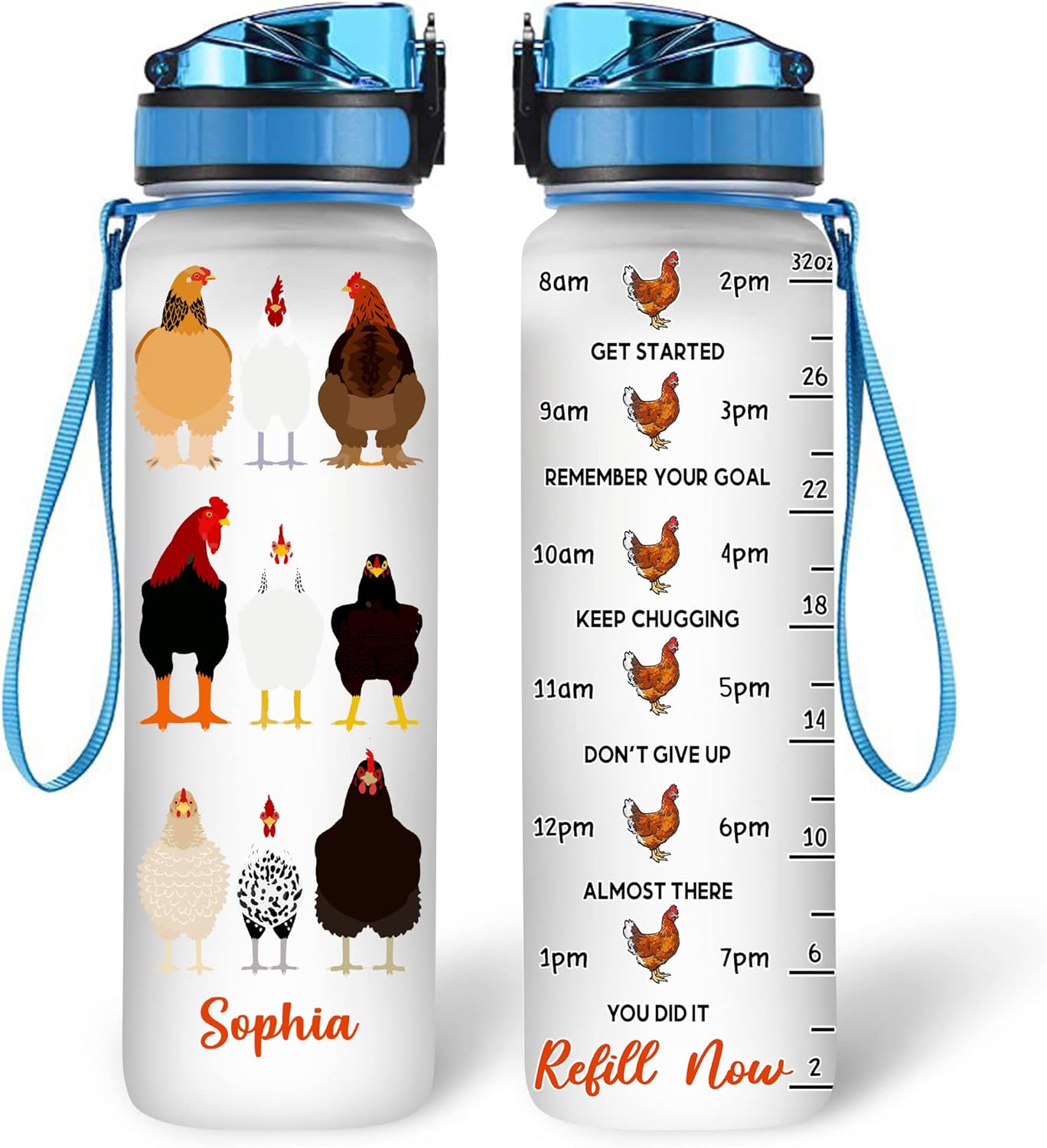 Chicken Theme - Personalized Water Tracker Bottle 32oz