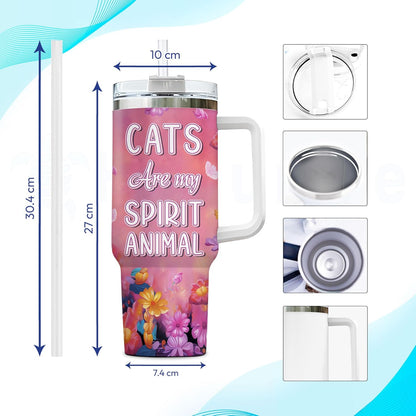Black Cat Lover Tumbler 40oz with Handle & Straw – Personalized Stainless Steel Insulated Travel Cup with Lid – Cute Birthday & Christmas Gift for Cat Lovers