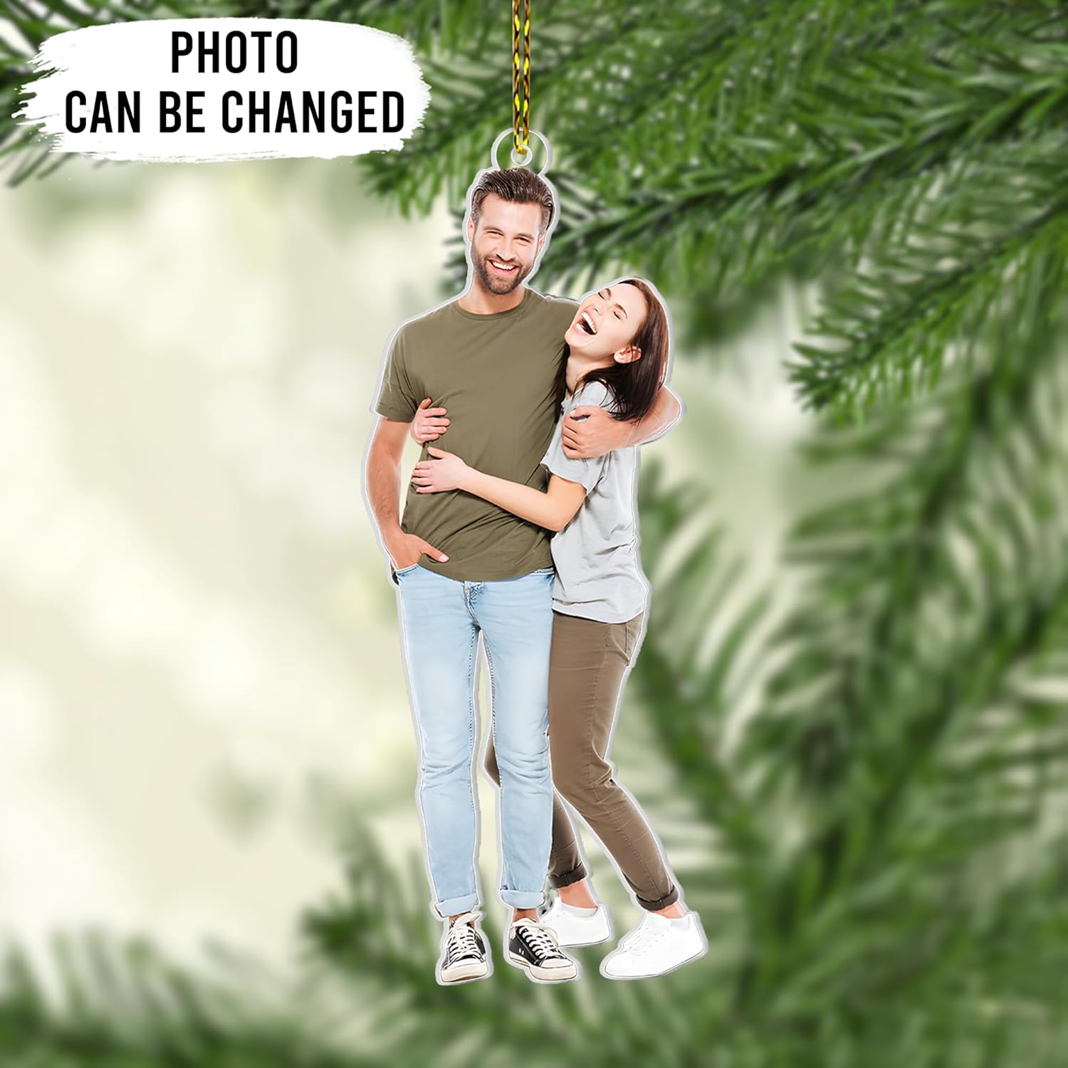 Romantic Couple Cut Acrylic Ornament – Personalized Photo Christmas Gift for Boyfriend, Girlfriend, Husband or Wife, Engagement or Anniversary