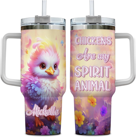 Colorful Chicken Tumbler 40oz with Handle & Straw – Personalized Stainless Steel Cup with Lid – Cute Farm Animal Gift for Women & Girls