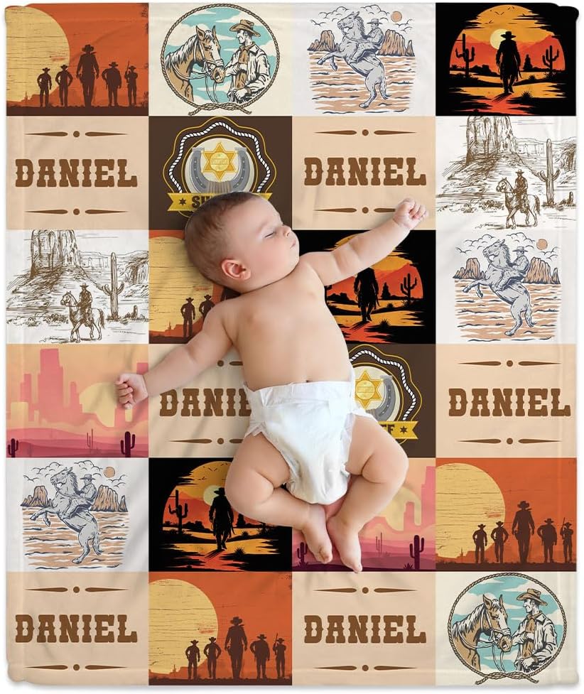 Wild West Cowboy Baby Blanket - Personalized Blanket