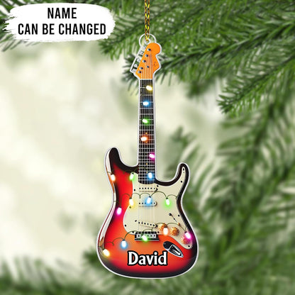 Electric Guitar Cut Acrylic Ornament – Personalized Christmas Gift for Guitarist, Musician, or Rock Lover