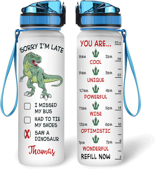 Dinosaur Lovers Water Bottle Tracker 32oz – Personalized Funny Gift for Kids, Teens & Dino Fans