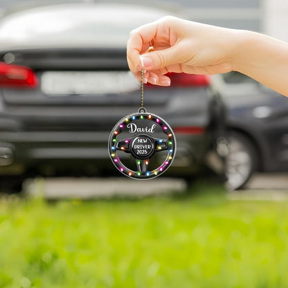 New Driver Steering Wheel Cut Acrylic Ornament – Personalized Christmas Gift for Teen Driver or Car Lover