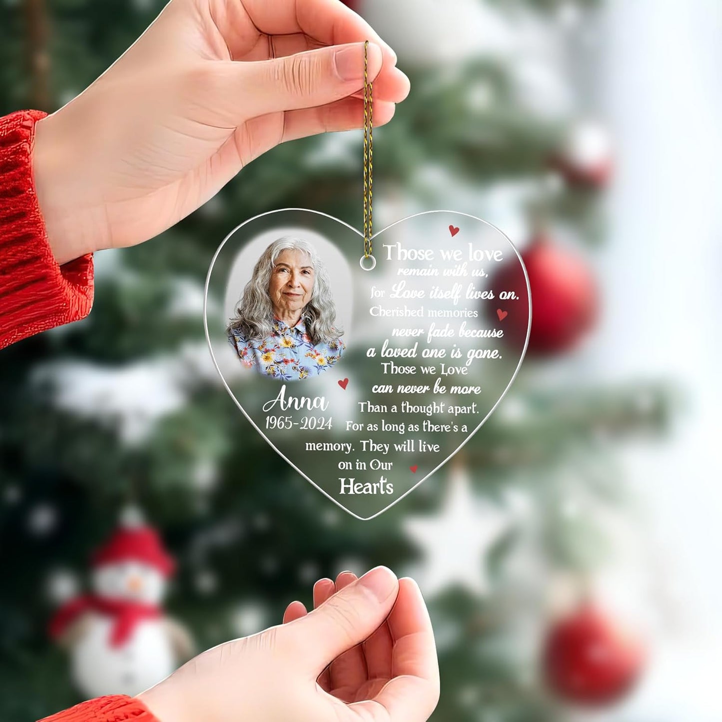 Heart Memorial Personalized Acrylic Ornament – Custom Photo Keepsake – Loving Memory Christmas Gift for Family and Friends