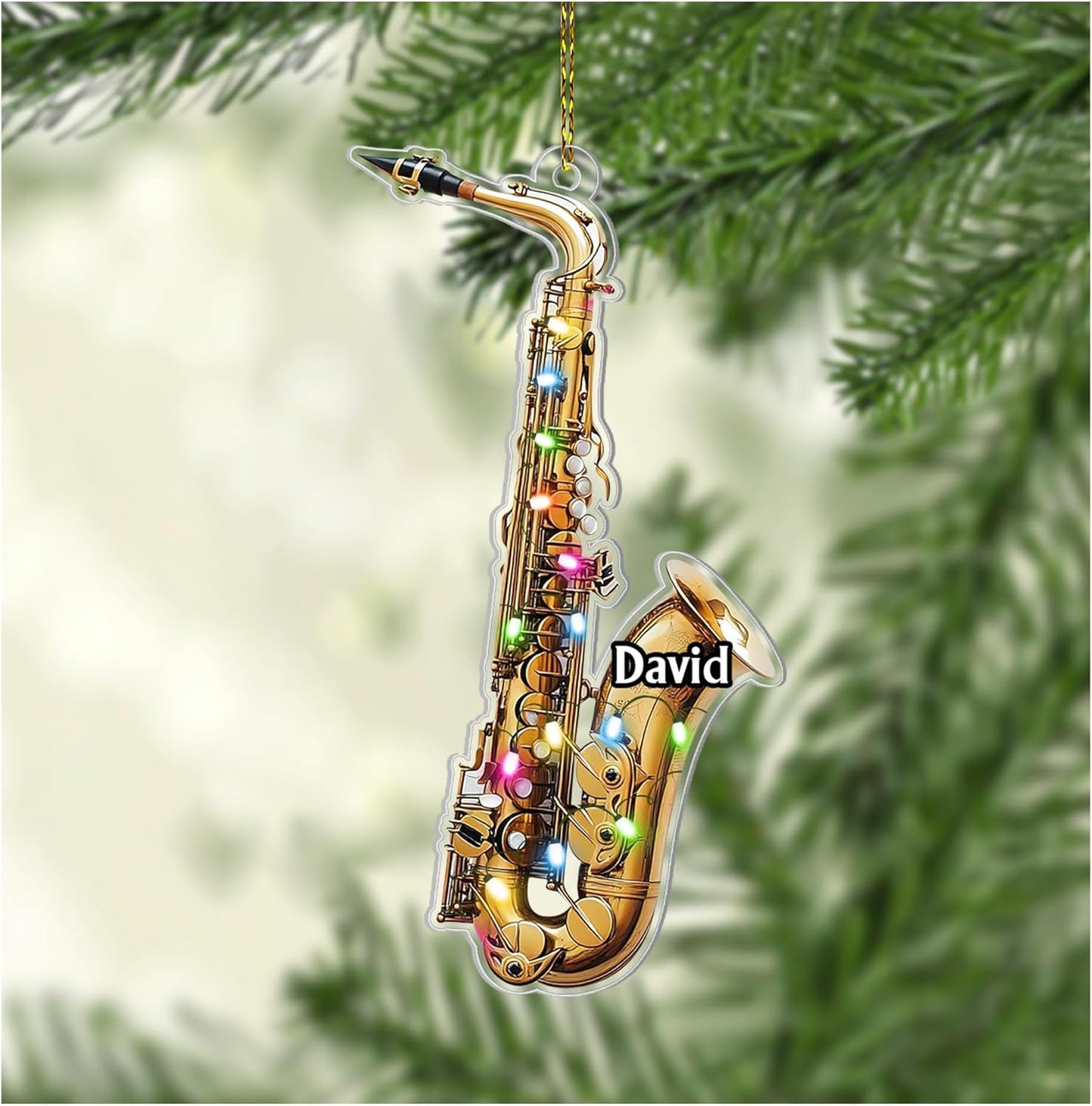 Saxophone Cut Acrylic Ornament – Personalized Christmas Gift for Musician, Band Member, or Jazz Lover
