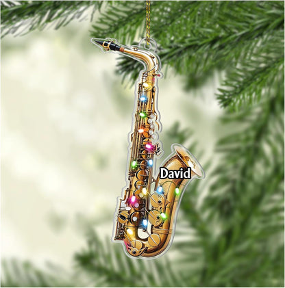 Saxophone Cut Acrylic Ornament – Personalized Christmas Gift for Musician, Band Member, or Jazz Lover