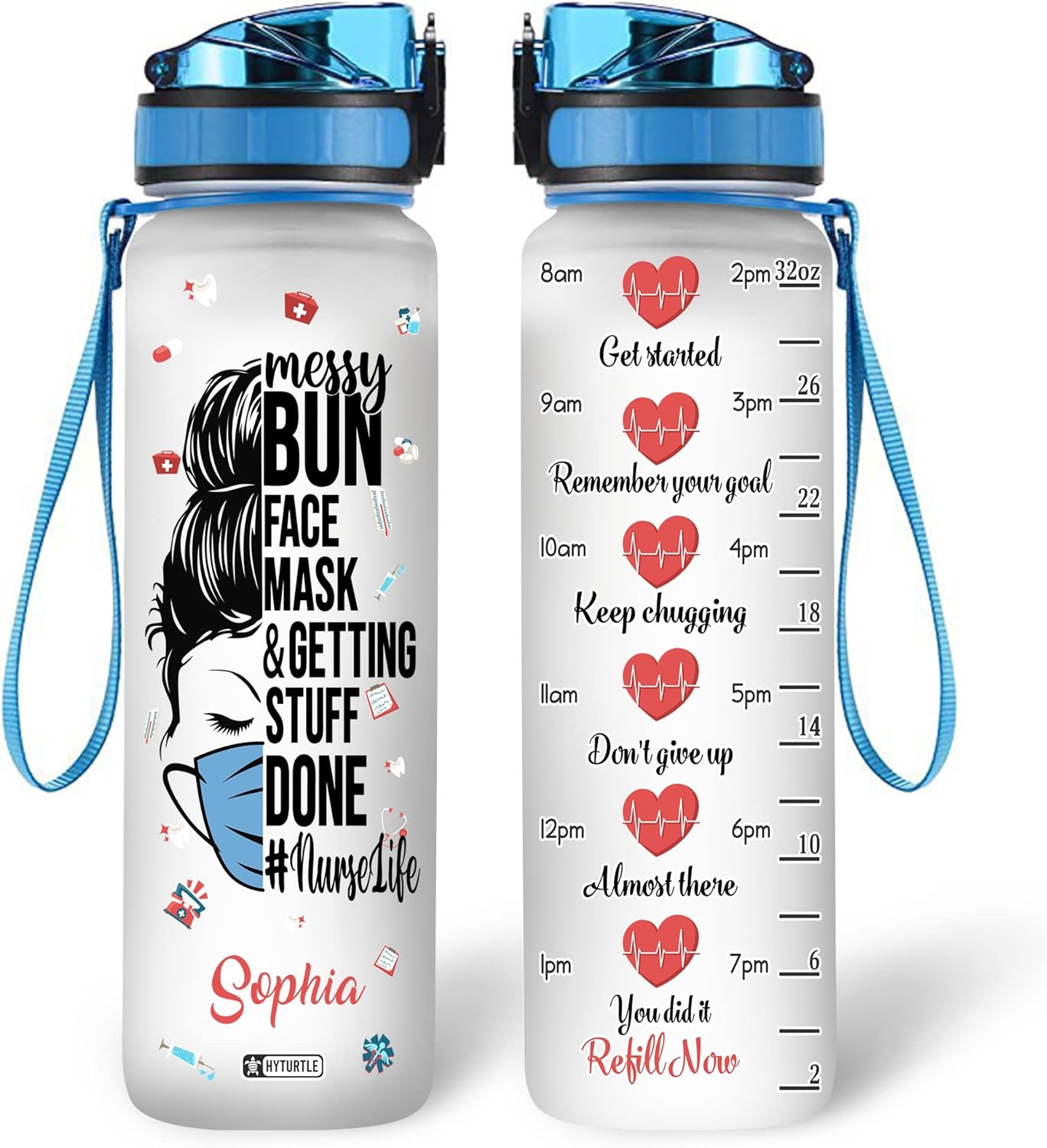 Nurse Mask Theme - Personalized Water Tracker Bottle 32oz