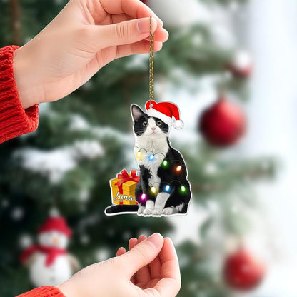 Tuxedo Cat Cut Acrylic Ornament – Personalized Christmas Gift for Cat Lover or Pet Owner