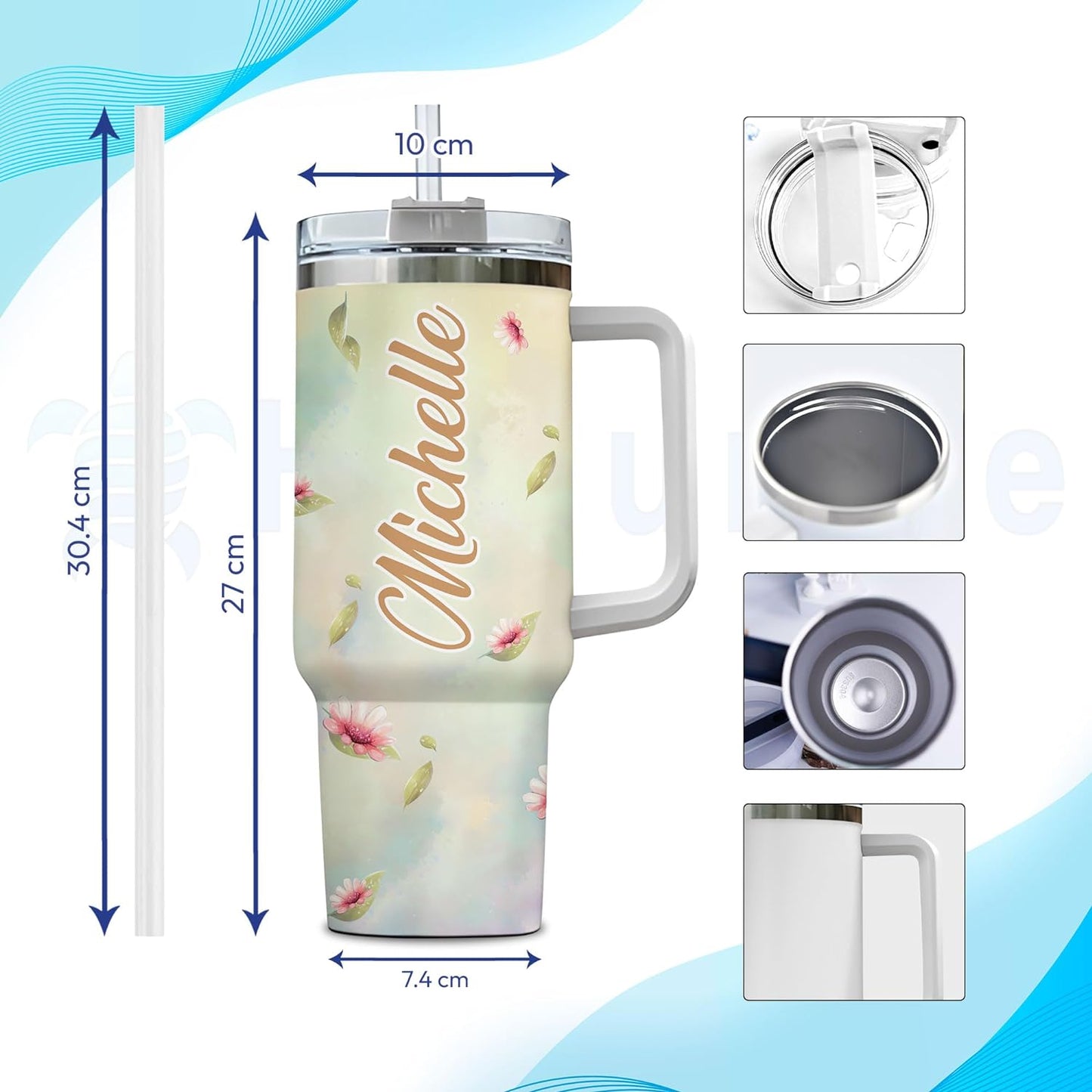 Cute Sloth Tumbler 40oz with Handle & Straw – Personalized Stainless Steel Travel Cup with Lid – Adorable Gift for Animal Lovers