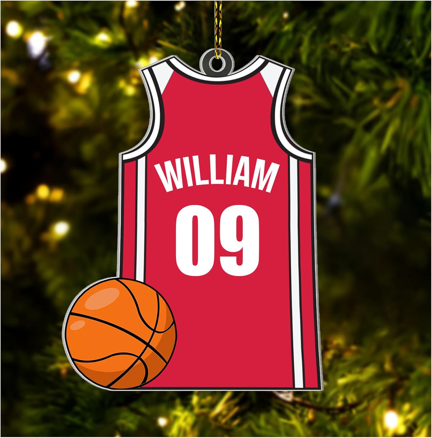 Basketball Jersey Personalized Acrylic Ornament – Custom Name Sports Keepsake – Fun Christmas Gift for Players, Kids, and Basketball Fans