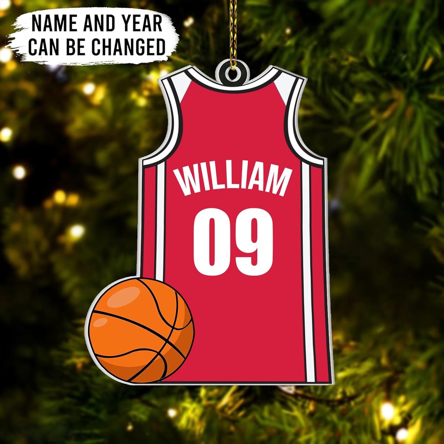 Basketball Jersey Personalized Acrylic Ornament – Custom Name Sports Keepsake – Fun Christmas Gift for Players, Kids, and Basketball Fans