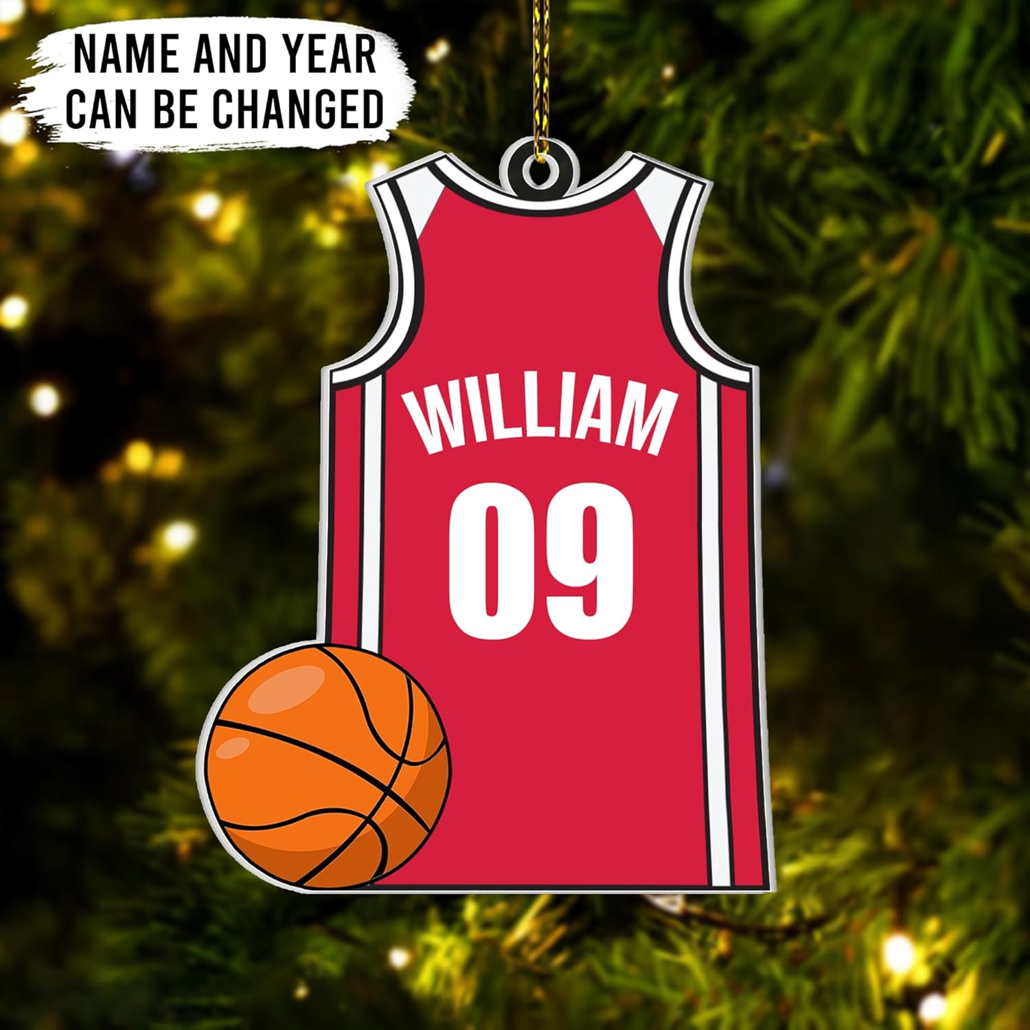 Basketball Jersey Personalized Acrylic Ornament – Custom Name Sports Keepsake – Fun Christmas Gift for Players, Kids, and Basketball Fans