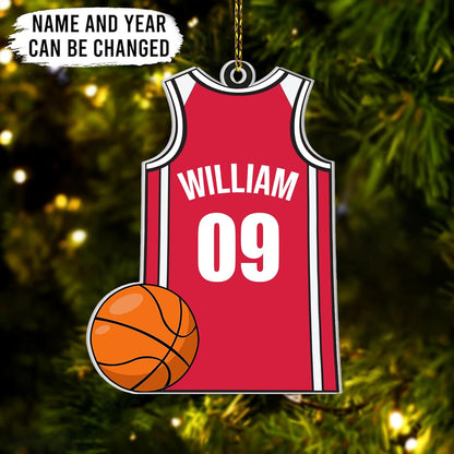 Basketball Jersey Personalized Acrylic Ornament – Custom Name Sports Keepsake – Fun Christmas Gift for Players, Kids, and Basketball Fans