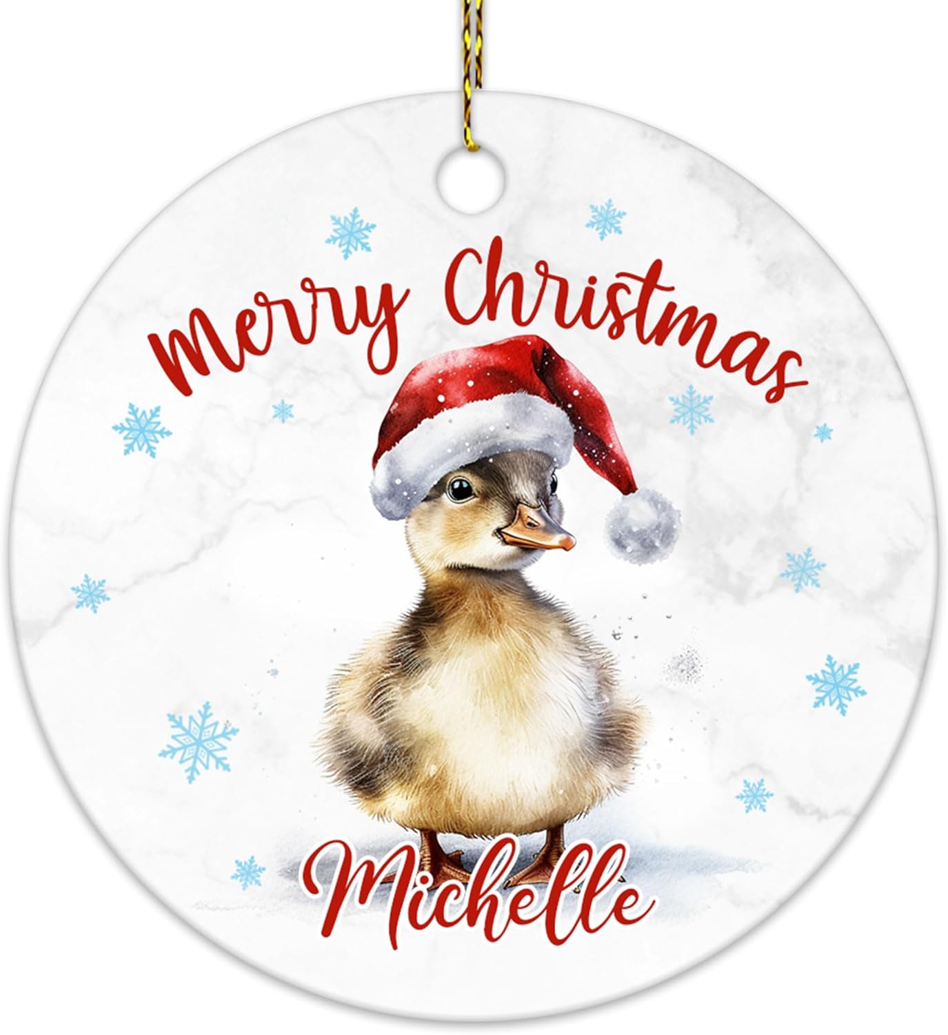 Duck Christmas Ceramic Ornament  Personalized Holiday Decoration with Santa Hat  Cute Gift Keepsake for Animal Lovers