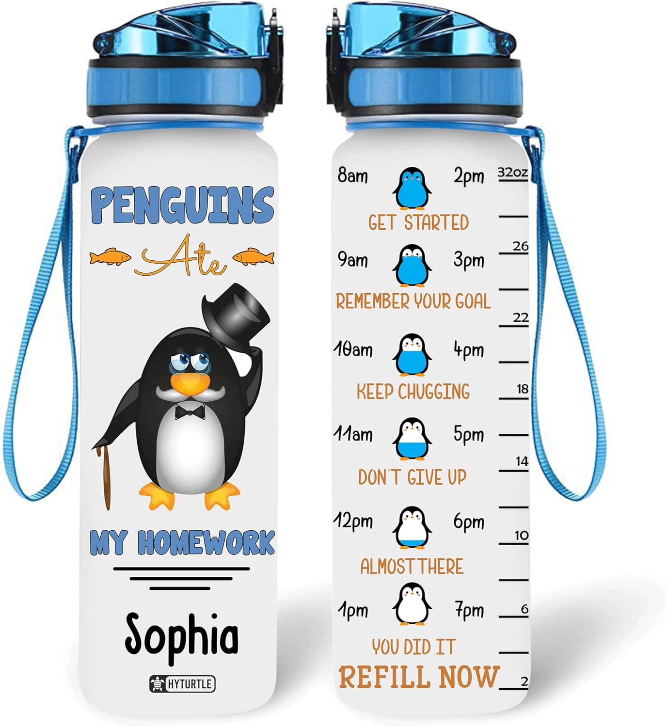 Penguin Ate My Homework - Personalized Water Tracker Bottle 32oz