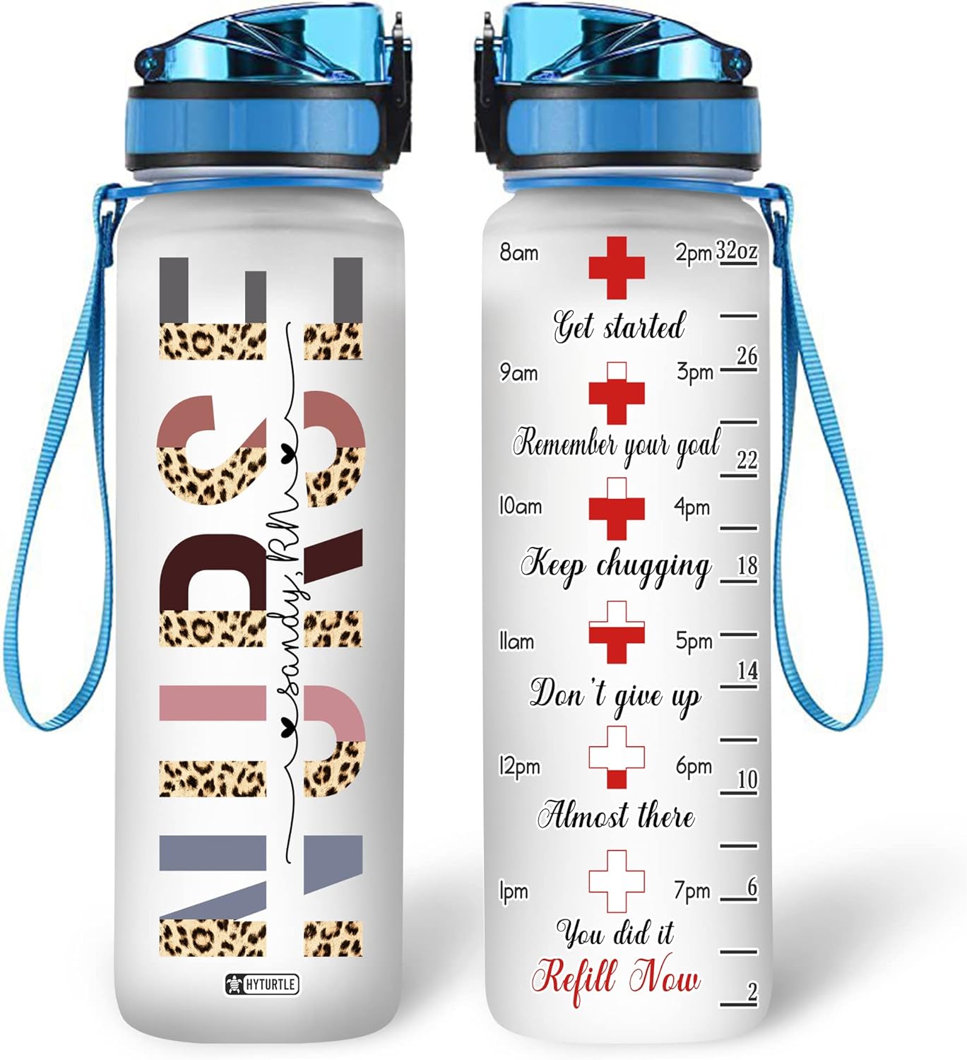 Nurse Leopard Pattern - Personalized Water Tracker Bottle 32oz