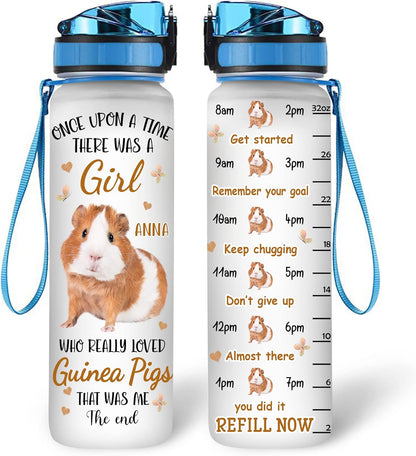 Guinea Pig Water Bottle Tracker 32oz Personalized – Cute Pet Lover Hydration Bottle with Time Marker – Thoughtful Gift for Guinea Pig Fans