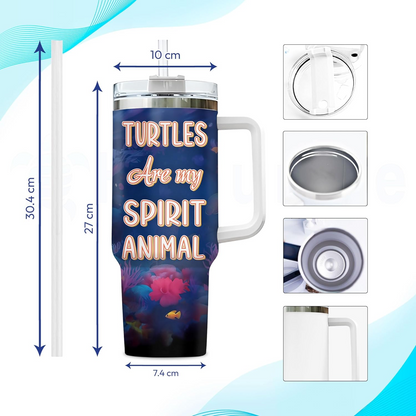 Sea Turtle Lover Tumbler 40oz with Handle & Straw – Personalized Stainless Steel Cup with Lid – Unique Gift for Ocean & Animal Lovers
