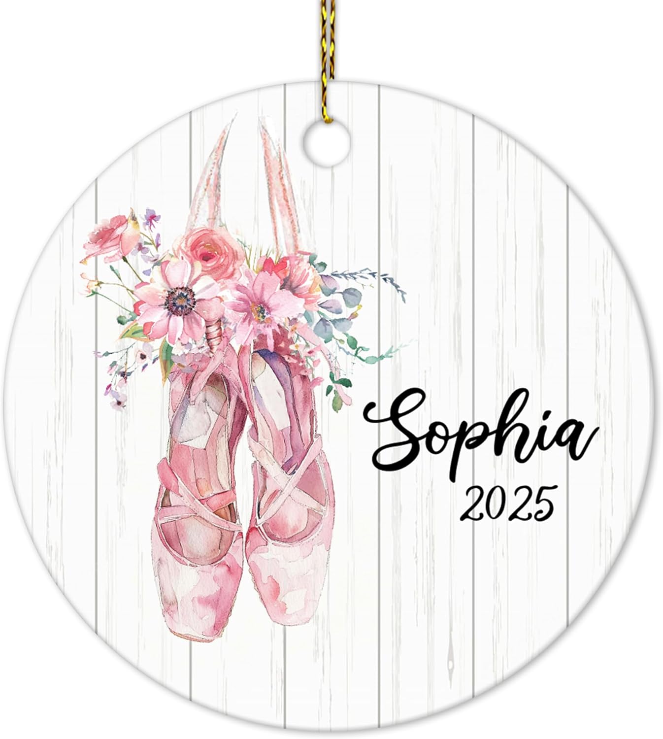 Ballet Pointe Shoes with Florals Ceramic Ornament – Personalized Name, Custom Christmas Gift for Ballerina Girl, Dance Student or Teacher