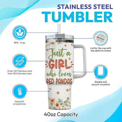Red Panda 40oz Tumbler with Handle & Straw – Personalized Stainless Steel Insulated Cup with Lid – Cute Gift for Wildlife Lovers