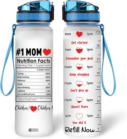 Mom Water Bottle With Time Marker - Personalized Water Tracker Bottle 32oz