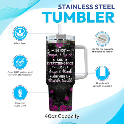 Gothic Sugar Skull Tumbler 40oz with Handle & Straw – Personalized Stainless Steel Insulated Travel Cup with Lid – Unique Gothic Gift for Women