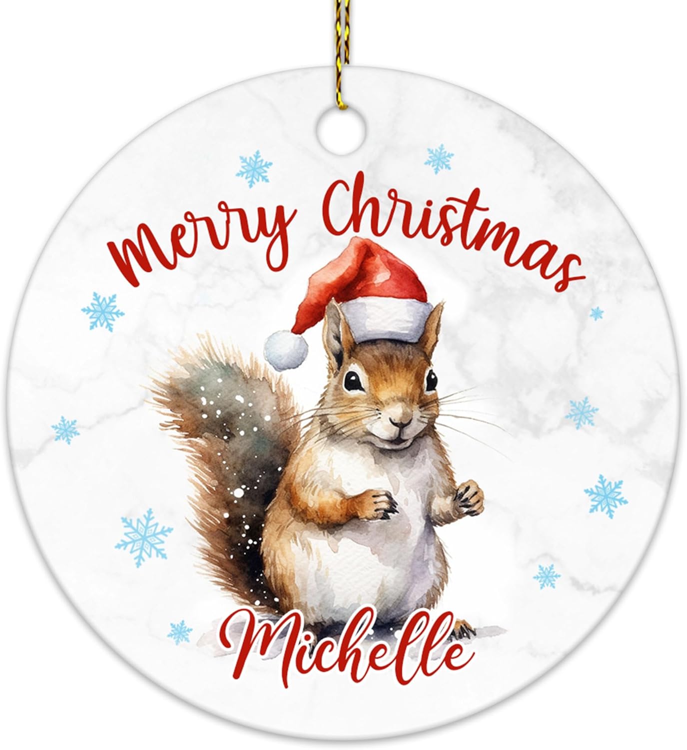Squirrel Christmas Ceramic Ornament – Personalized Double-Sided Glossy Tree Decoration – Keepsake Gift for Squirrel Lovers