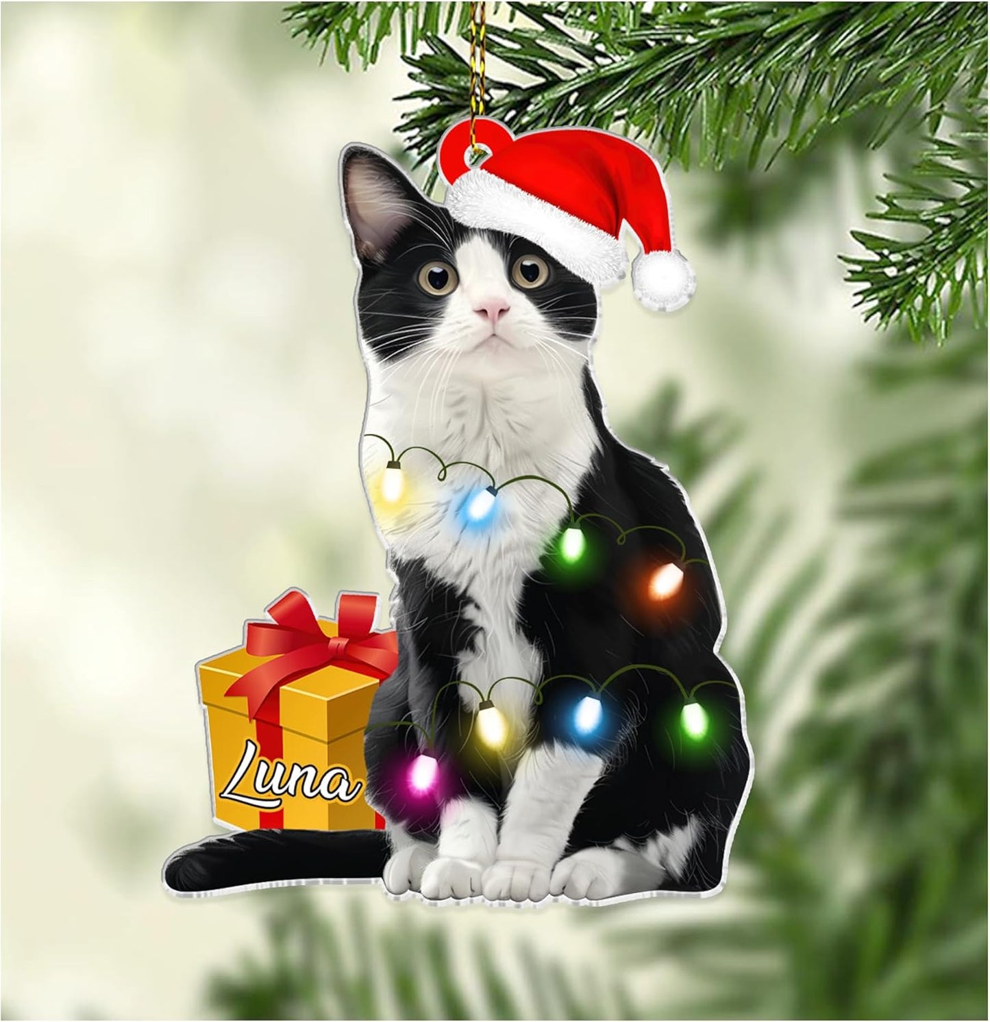 Tuxedo Cat Cut Acrylic Ornament – Personalized Christmas Gift for Cat Lover or Pet Owner