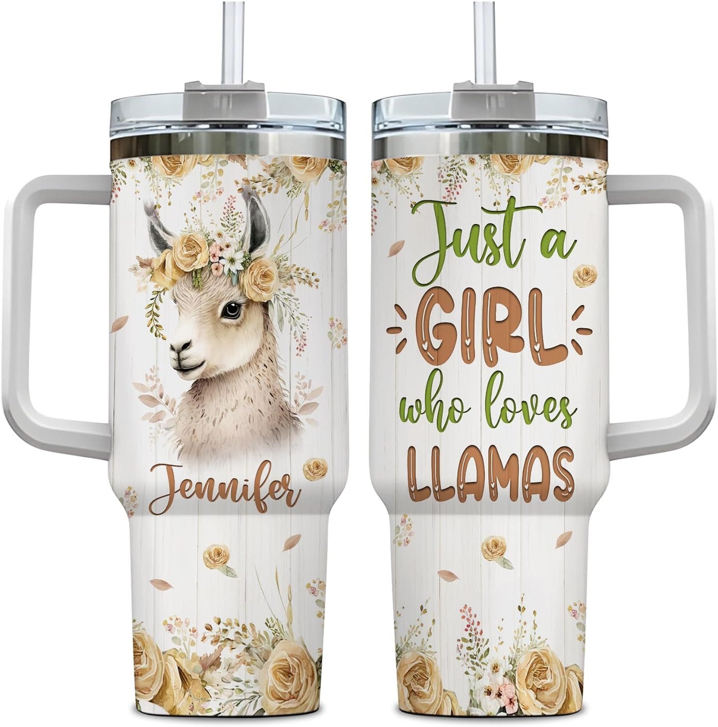Rustic Llama 40oz Tumbler with Handle & Straw – Personalized Stainless Steel Insulated Cup with Lid – Stylish Gift for Animal Lovers