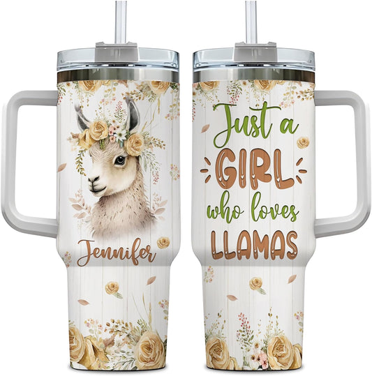 Rustic Llama 40oz Tumbler with Handle & Straw – Personalized Stainless Steel Insulated Cup with Lid – Stylish Gift for Animal Lovers