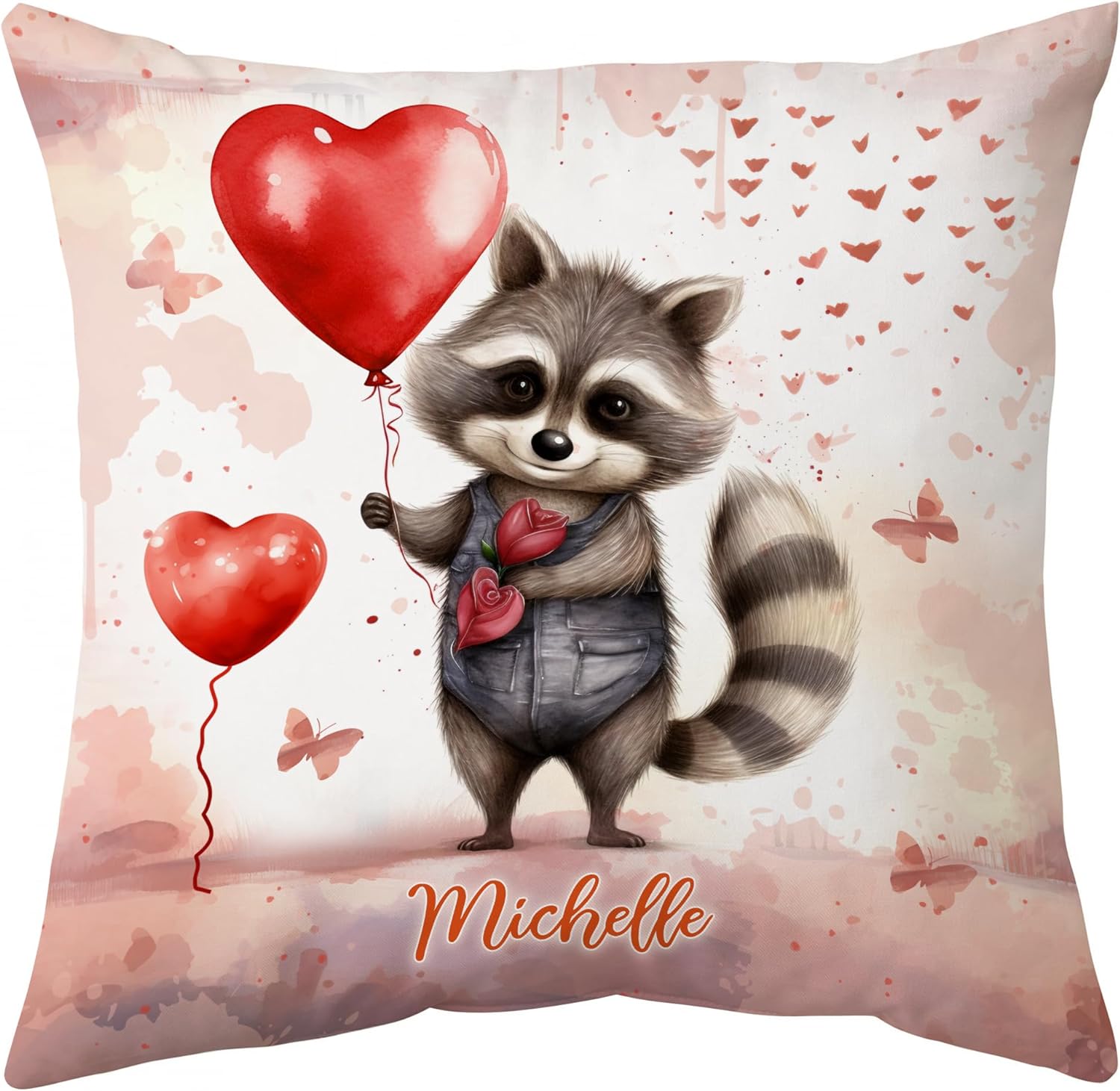 Raccoon Valentine Pattern - Personalized Pillow (Insert Included)