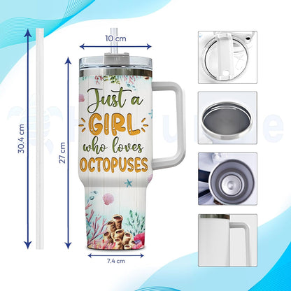 Artistic Octopus 40oz Tumbler with Handle & Straw – Personalized Stainless Steel Insulated Travel Cup with Lid – Creative Gift for Ocean Lovers