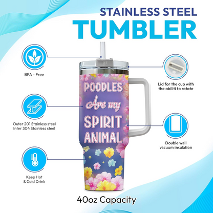 Poodle Spirit Animal Tumbler 40oz – Personalized Stainless Steel Travel Cup with Handle & Straw – Cute Gift for Dog Moms & Pet Lovers