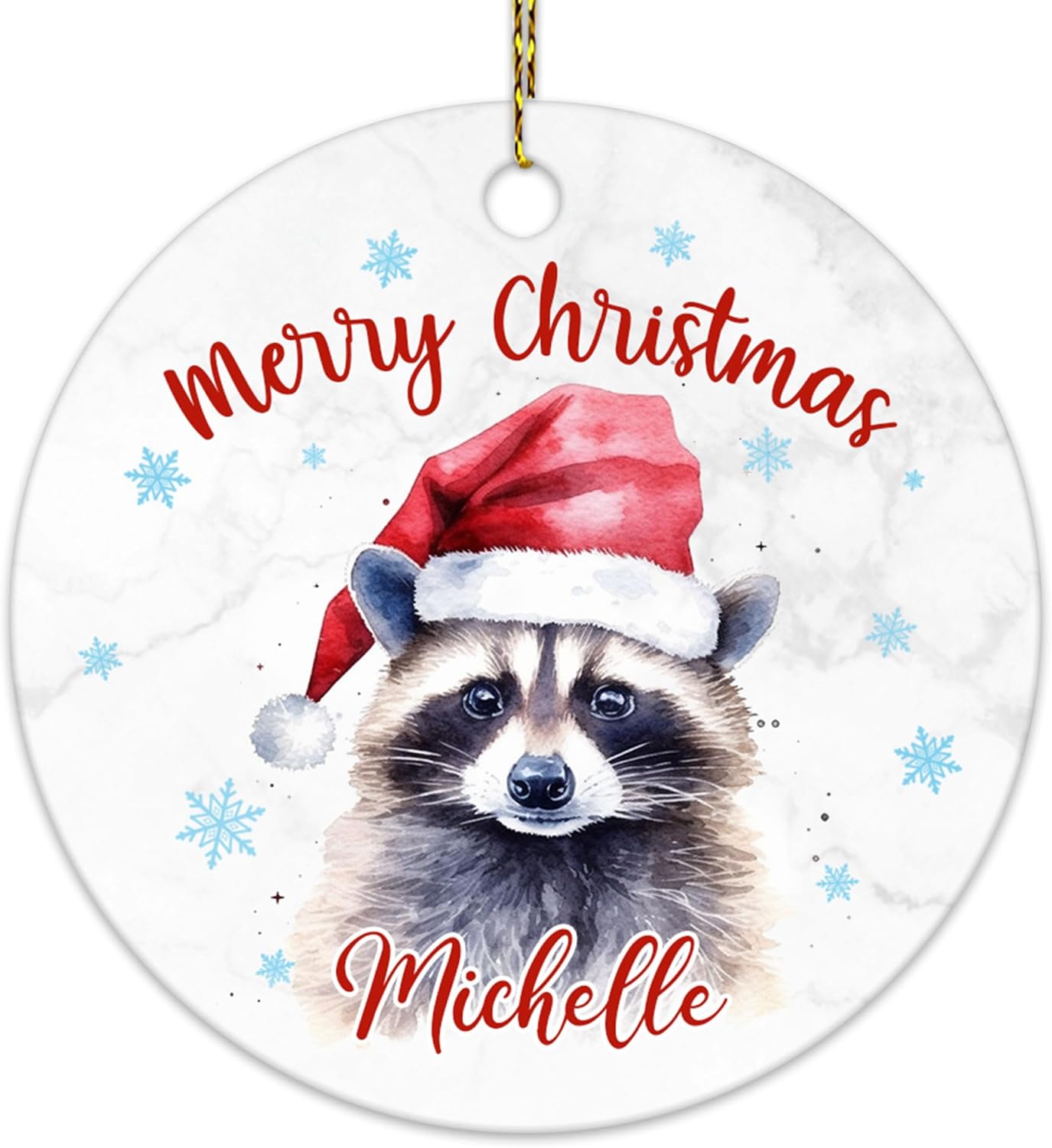 Raccoon Christmas Ceramic Ornament  Personalized Animal Lover Holiday Decoration Keepsake  Cute Custom Gift for Family & Kids