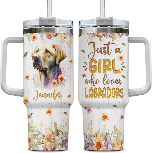 Labrador Lover Tumbler 40oz with Handle & Straw – Personalized Stainless Steel Travel Cup with Lid – Unique Gift for Dog Owners