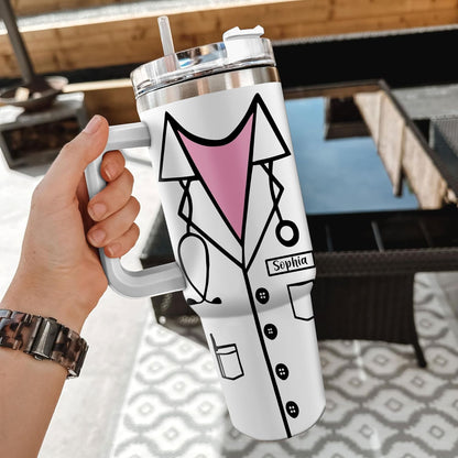 Funny Dentist Tumbler 40oz with Handle & Straw – Personalized Stainless Steel Travel Cup with Lid – Creative Gift for Dental Professionals