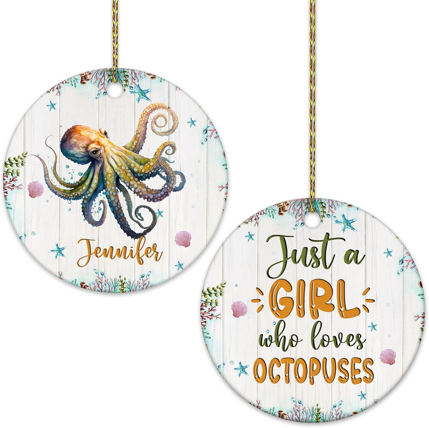 Octopus Lover Ceramic Ornament  Personalized Just A Girl Who Loves Octopuses Keepsake  Sea Animal Holiday Gift for Women