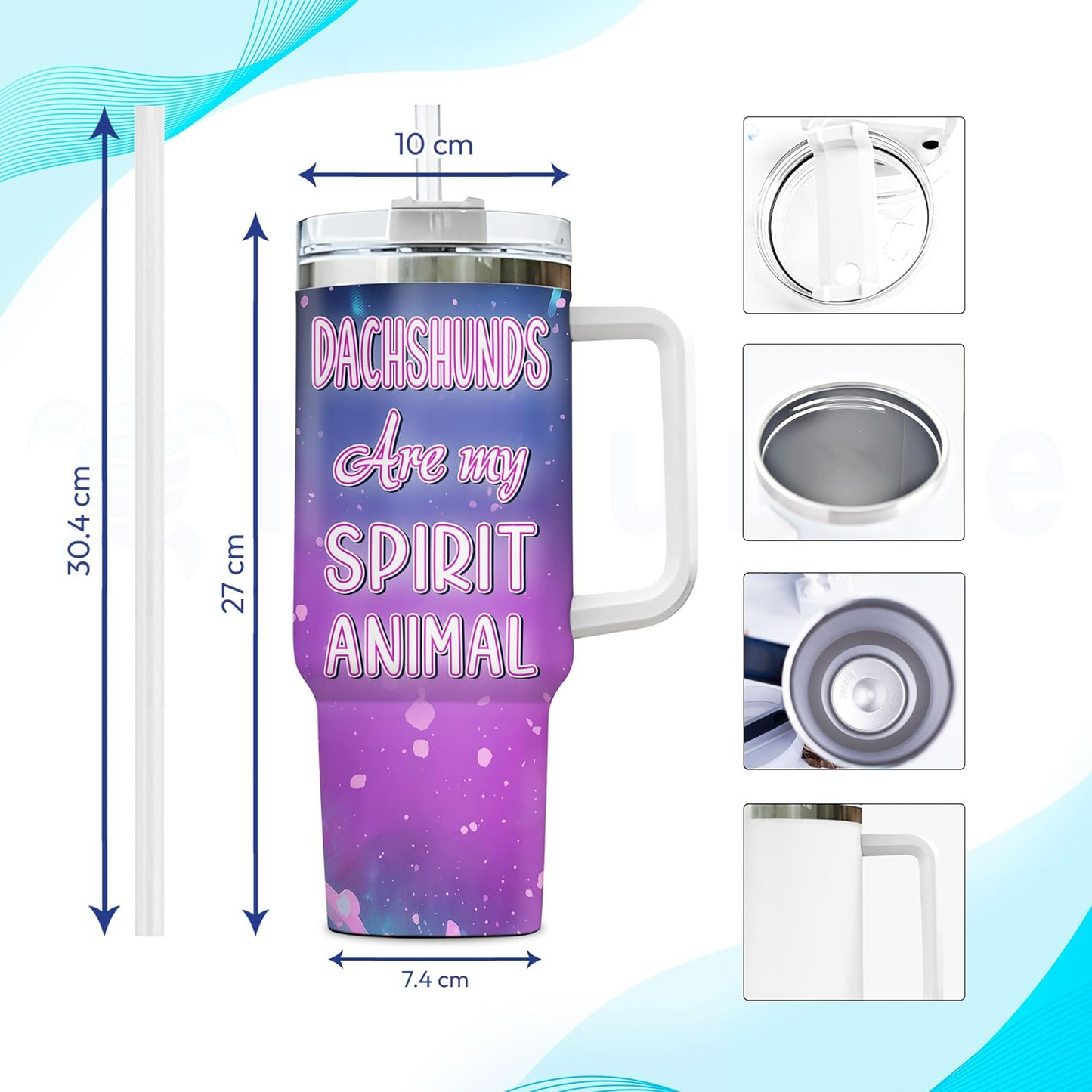 Dachshund Dog Spirit Animal Tumbler 40oz – Personalized Stainless Steel Travel Cup with Handle & Straw – Stylish Gift for Dog Lovers