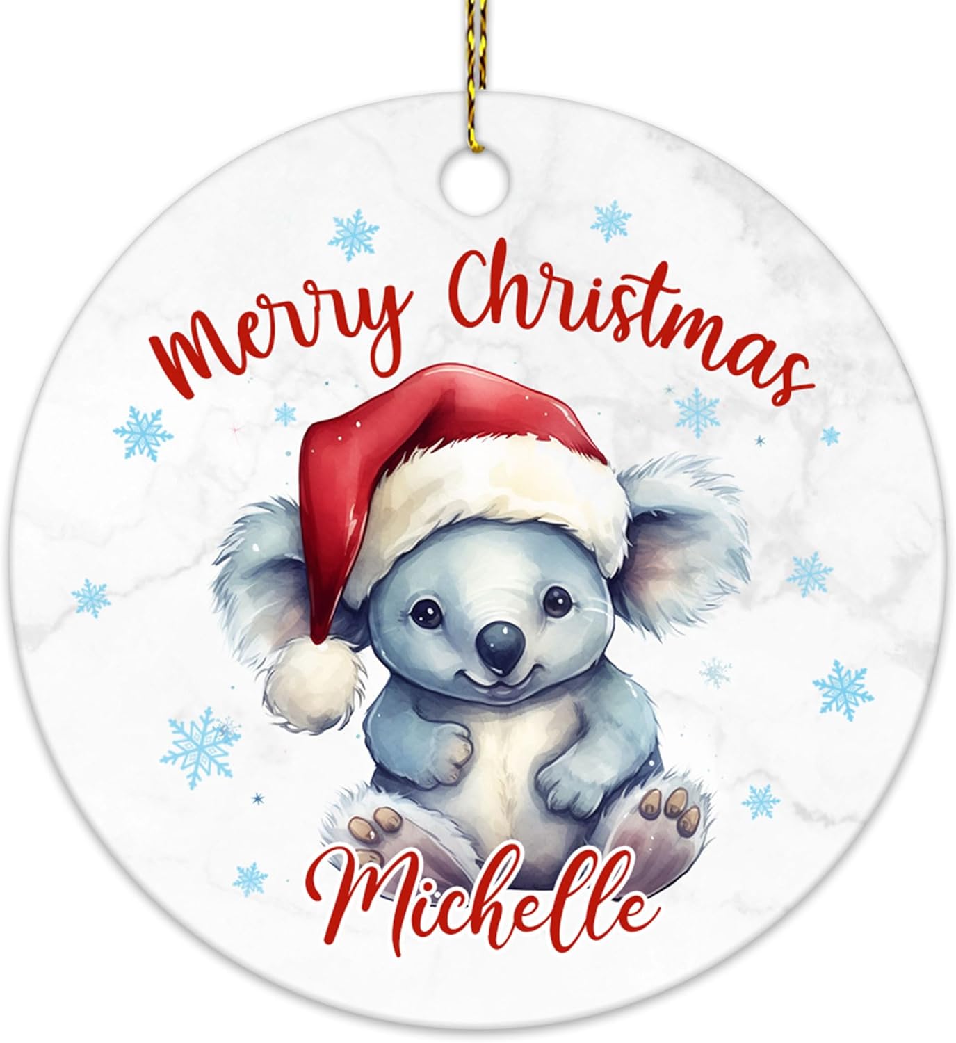 Koala Christmas Ceramic Ornament  Personalized Animal Holiday Keepsake Decoration  Cute Custom Gift for Women & Kids