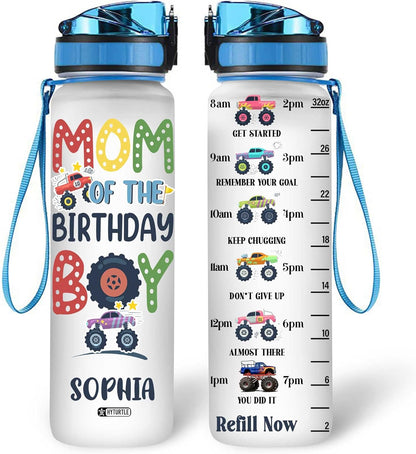 Mom Of The Birthday - Personalized Water Tracker Bottle 32oz