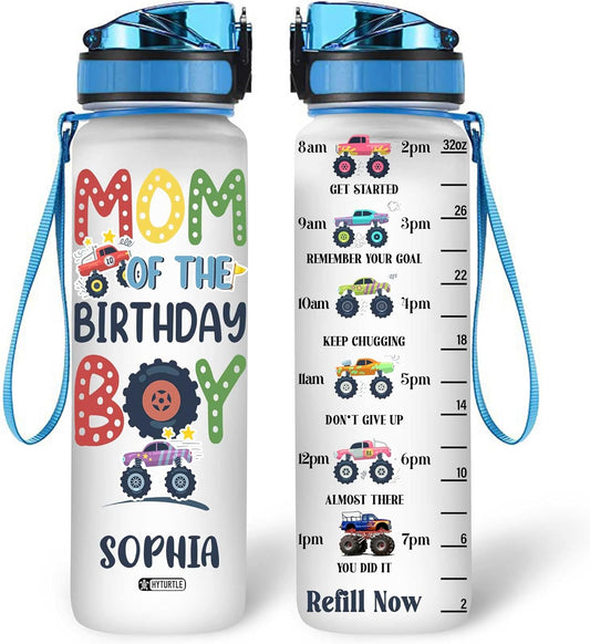 Mom Of The Birthday - Personalized Water Tracker Bottle 32oz