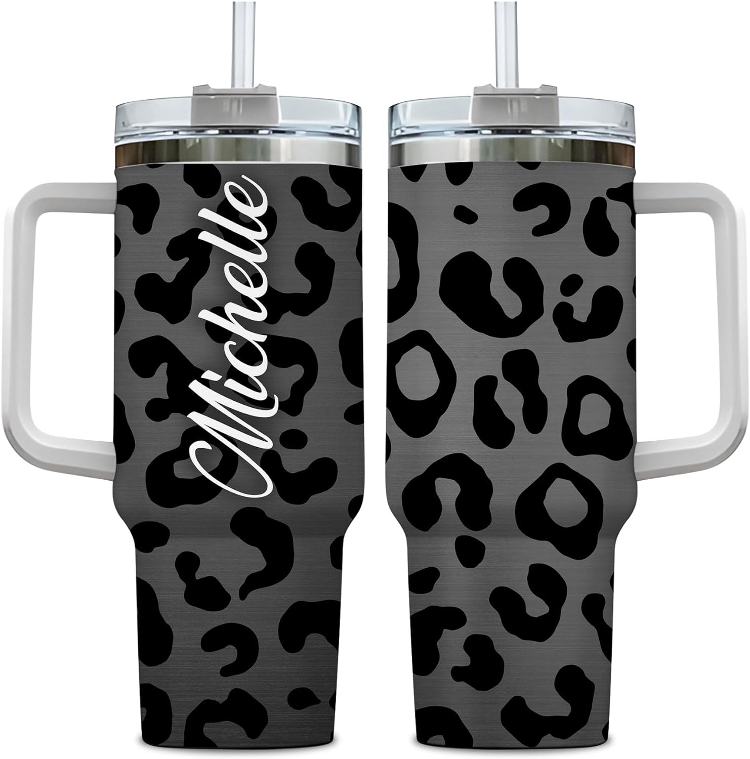 Black Leopard Tumbler - Personalized Tumbler 40oz with Straw